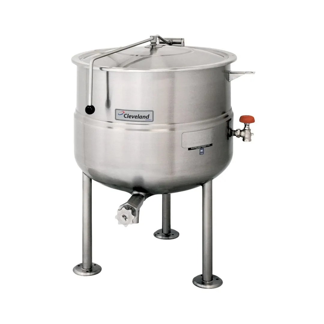 Cleveland KDL60 60 Gallon Floor Stationary 2/3 Steam Jacketed Direct Steam Kettle w/ Tri-Leg Base