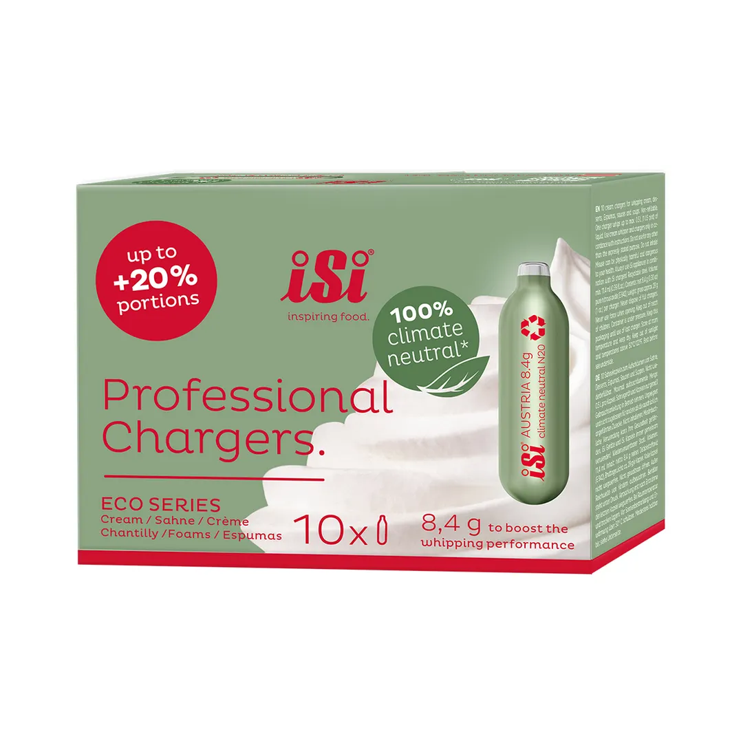 iSi North America 070701 Eco Series N2O Professional Whipped Cream Chargers, Dispensing Ready, 10/Pack