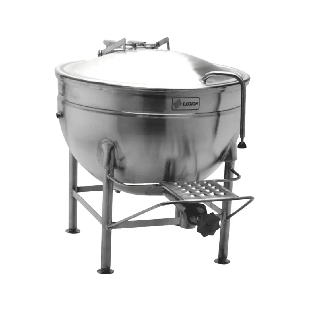 Legion LS-80 80 Gallon Floor Stationary Full Steam Jacketed Direct Steam Kettle w/ Quad-Leg Base