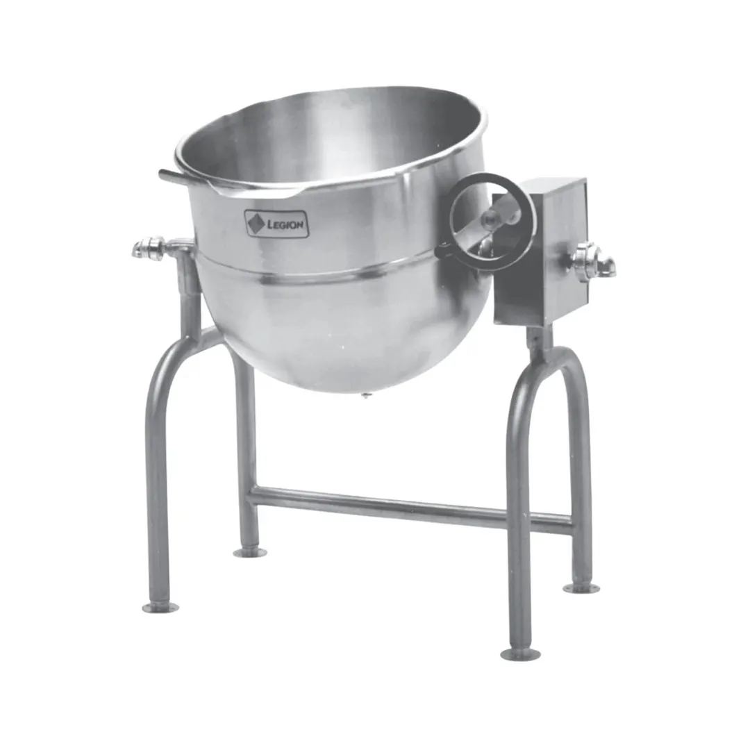 Legion TWU-100 100 Gallon Floor Tilting 2/3 Steam Jacketed Direct Steam Kettle w/ Quad-Leg Base