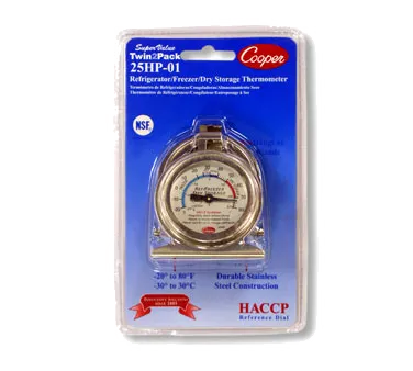 Cooper-Atkins 25HP-01C-2 Refrigerator Freezer Thermometer, 2" Dial, -25 to 27°C, NSF, Pack of 2