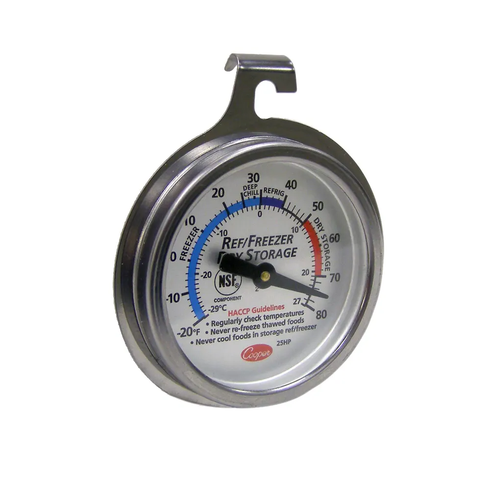 Cooper-Atkins 25HP-BR-8 Refrigerator/Freezer Thermometer, -20 to 80°F, Steel Dial, Hook Hang Mount