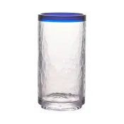 GET SOL-16CO-CL Cooler Glass, 16 oz Stemless, 3" Dia × 6" H, Textured Blue Rim, non-tempered, 1 Dozen