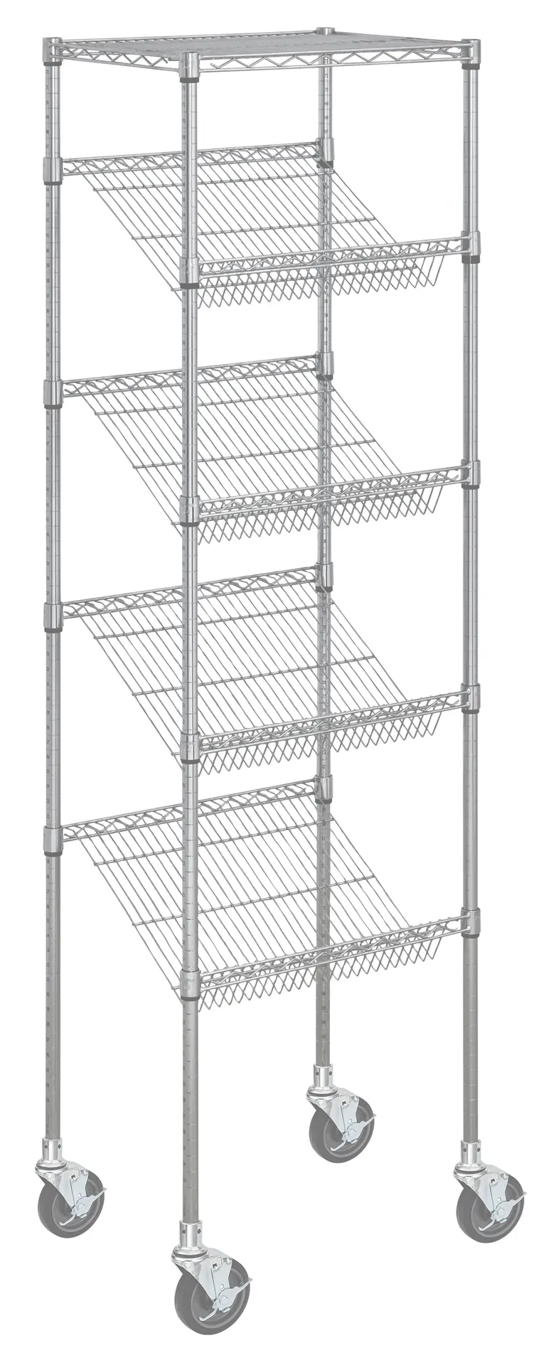 Hubert 10098 Kratos Wire Mobile Merchandising Rack, 24"W x 18"D x 74"H, 5 Shelves, Chrome Finish, NSF