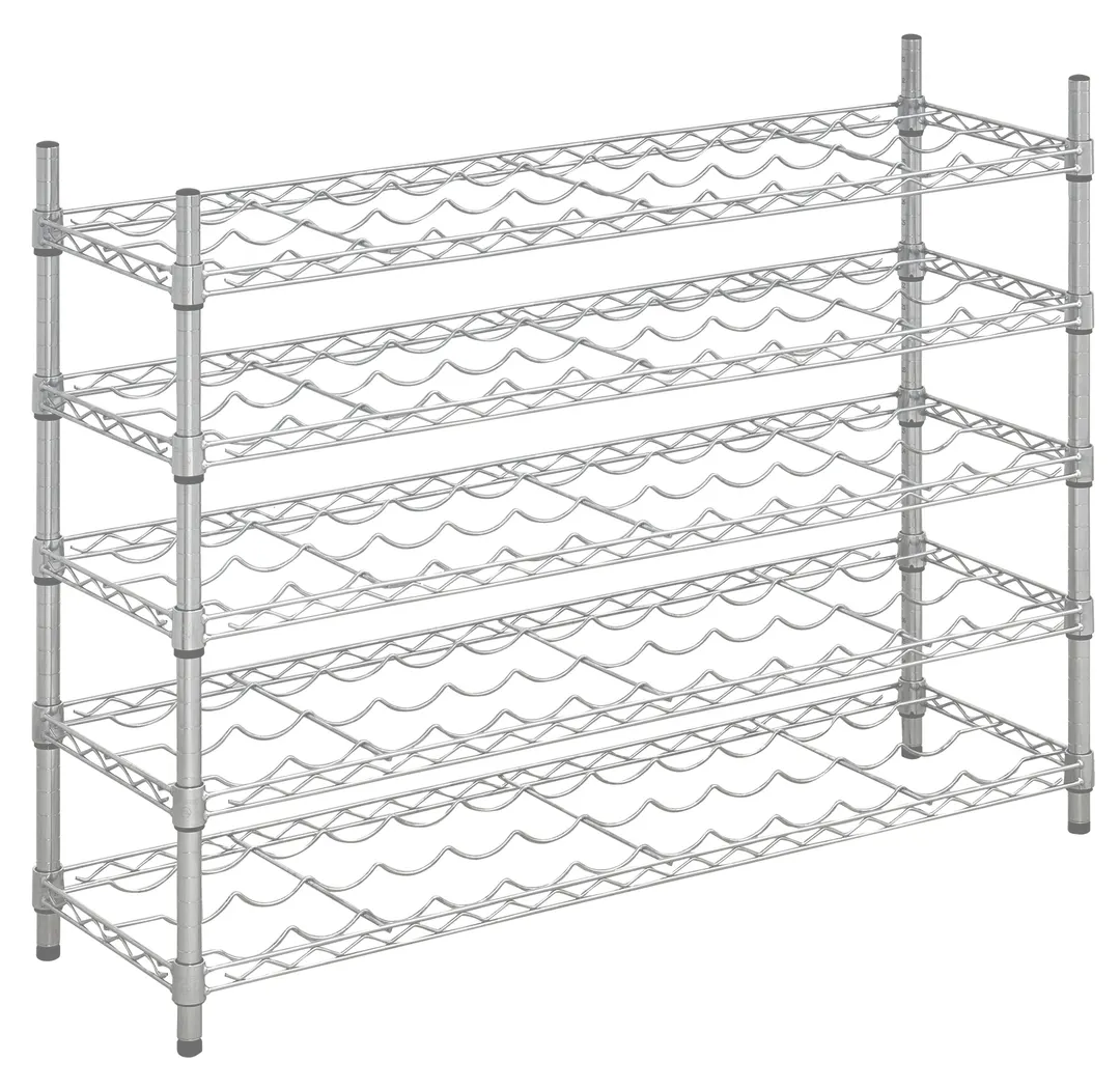 Hubert 129569 Kratos Wire Commercial Wine Rack, 48"W x 14"D x 34"H, 55-Bottle Capacity, Chrome Finish, NSF Certified