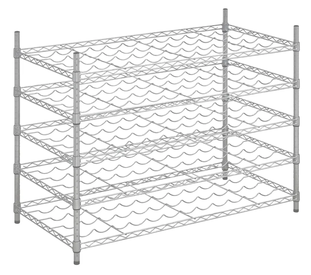 Hubert 136243 Kratos Wire Commercial Wine Rack, 48"W x 24"D x 34"H, 5-Shelf, 110-Bottle Capacity, Chrome Finish, NSF Certified