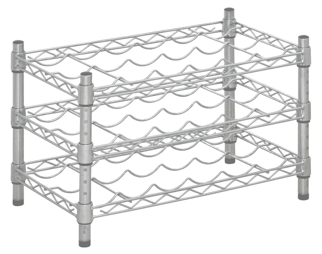 Hubert 145816 Kratos Wire Wine Rack, 24"W x 14"D x 14"H, 3-Shelf, 15-Bottle Capacity, Chrome Finish, NSF Certified
