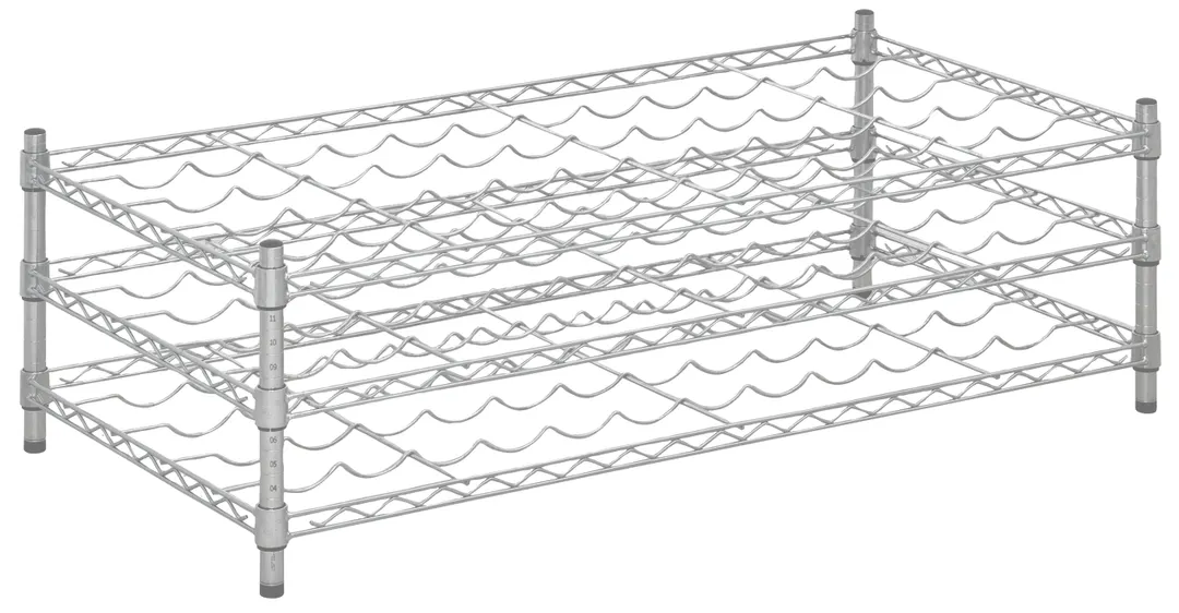 Hubert 155098 Kratos Wire Wine Rack, 48"W x 24"D x 14"H Countertop Rack with 3 Shelves, 66-Bottle Capacity, Chrome Finish, NSF Certified