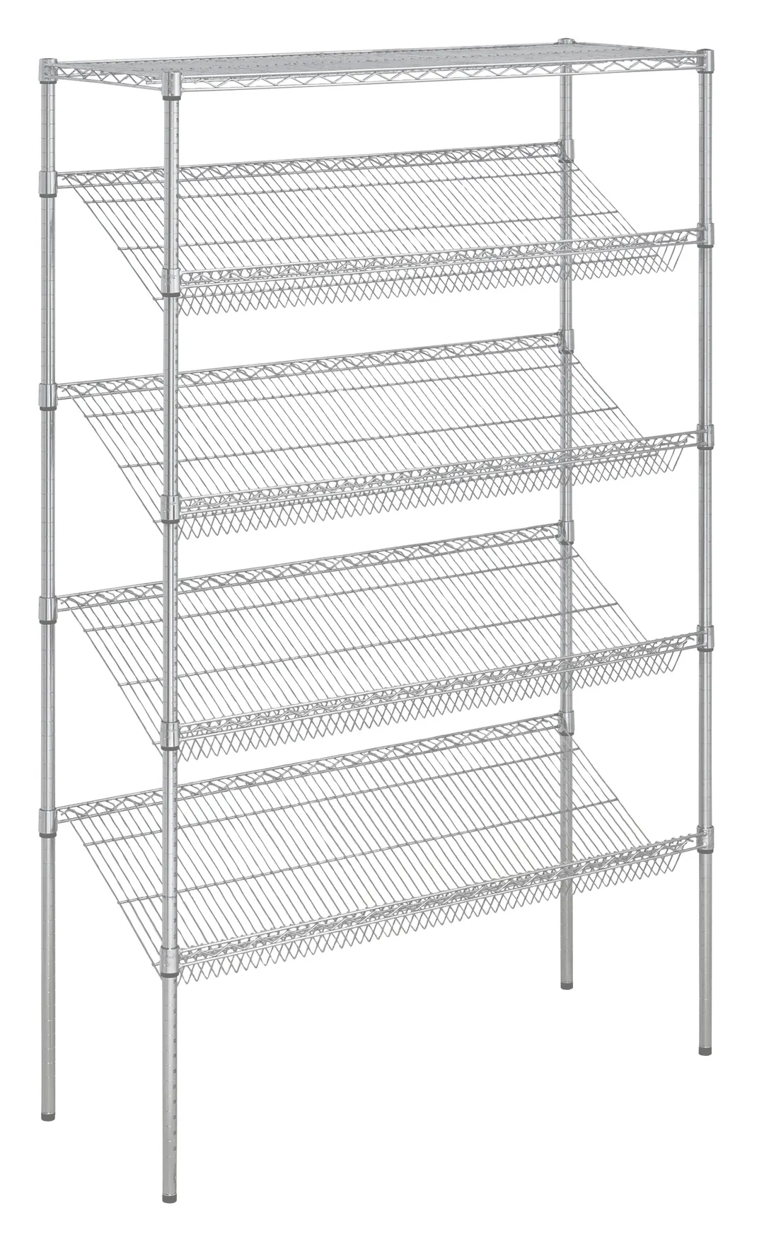 Hubert 176241 Kratos Wire Stationary Merchandising Rack, 36"W x 24"D x 74"H, (5) Shelves, Chrome Finish, NSF Certified