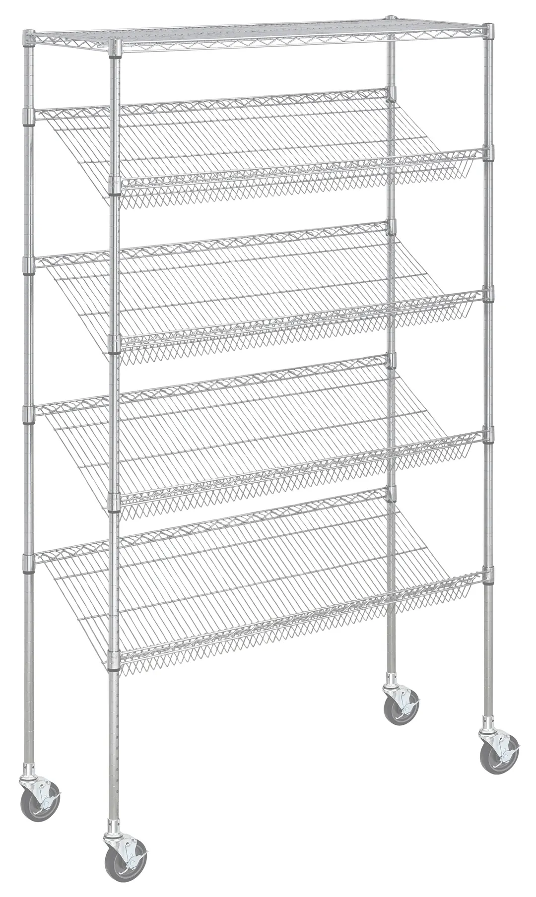 Hubert 190409 Kratos Wire Mobile Merchandising Rack, 60"W x 18"D x 74"H, 5 Shelves, Chrome Finish, NSF