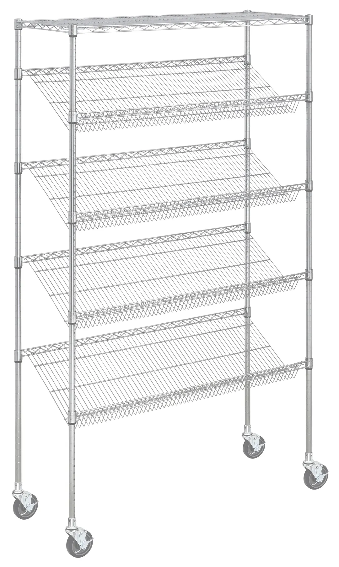 Hubert 206756 Kratos Wire Mobile Merchandising Rack, 48"W x 18"D x 74"H, 5 Shelves, Chrome Finish, NSF Certified