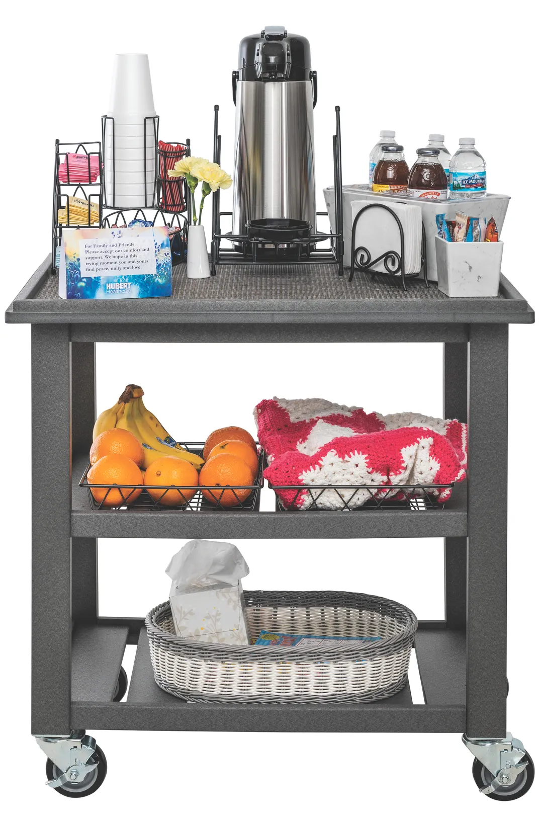 Hubert 39623 Expressly Comfort Cart Kit, 33-1/2"W x 22-3/4"D x 35-1/4"H, 250 lb., Rust & Corrosion Resistant, HDPE Resin, Dark Grey, 3/4" Retaining Lip, 4" Casters (2 Locking)