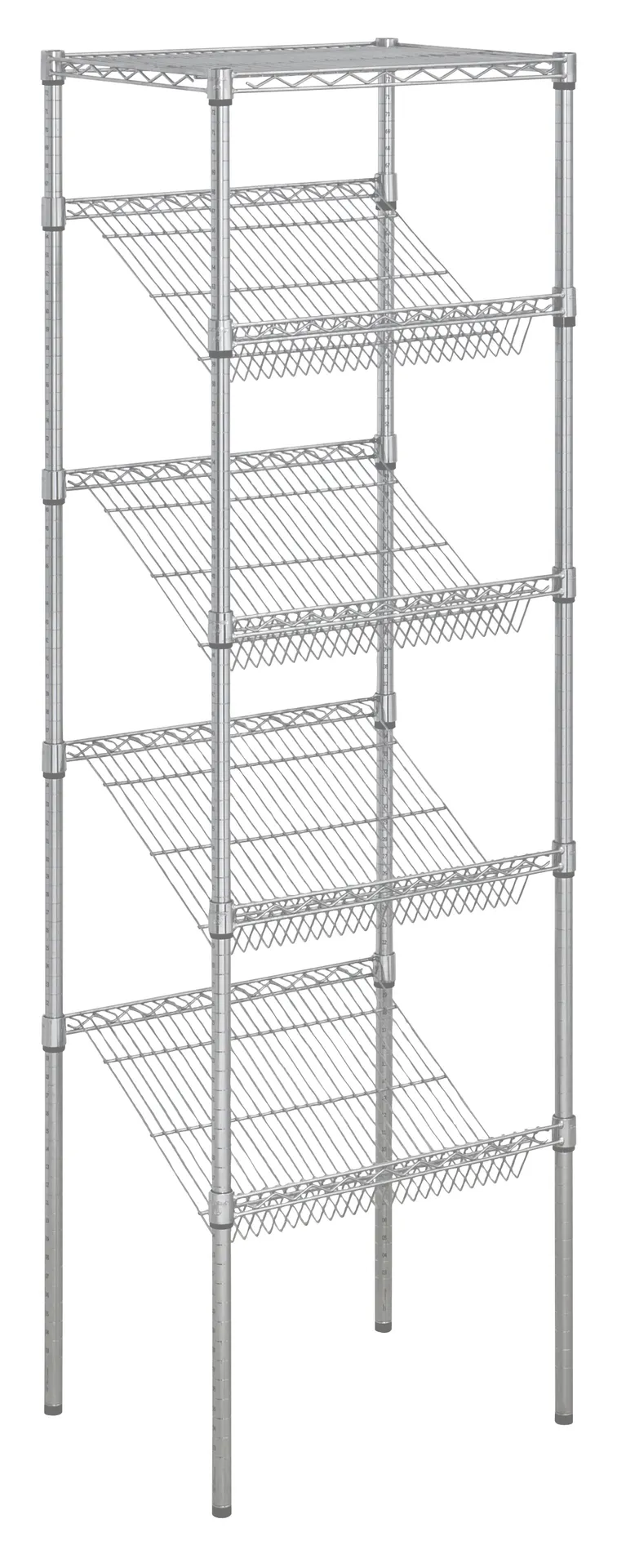 Hubert 99189 Kratos Wire Stationary Merchandising Rack, 24"W x 18"D x 74"H, 5 Shelves, Chrome Finish, NSF Certified
