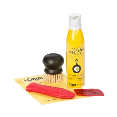 Lodge A-CAREC1 Iron Care Kit, 6 oz Seasoning Spray, Pan Scraper, Holder, Brush - 1/Set