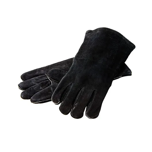Lodge A5-2 - 16" Black Brushed Leather Heat Gloves, 400°F Protection, Deep Cuff Lined - 1 Pair