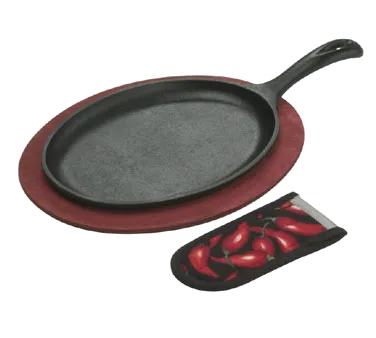Lodge LFSR3 Oval Cast Iron Fajita Griddle 10" x 7½" with Underliner, Mitt, Stove‑Top/Induction – Set
