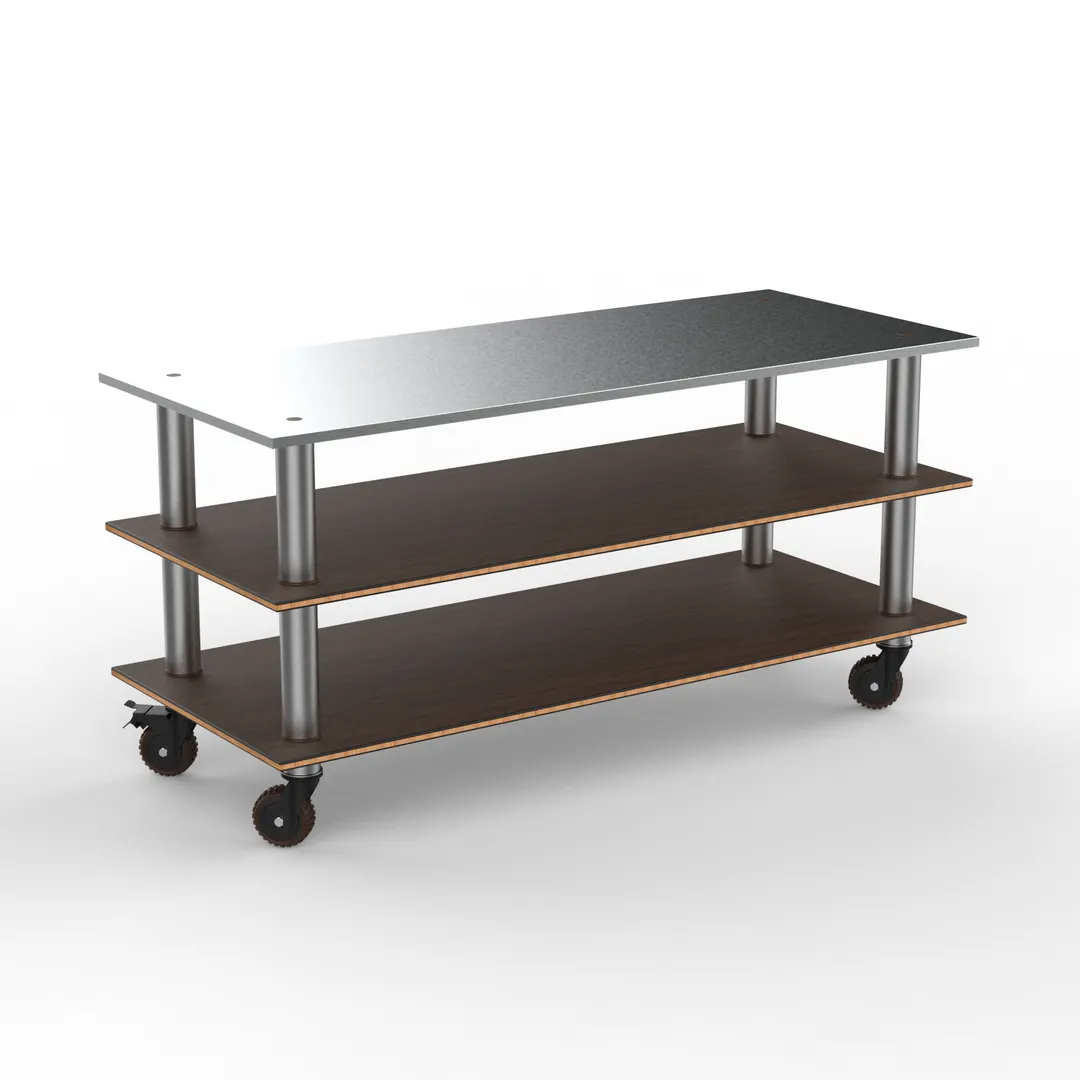 Steelite MGCMLA05WSXH Modular Buffet Table, 71.0" x 29.5" x 35.0", Brushed Stainless Steel & Mango Wood, Grey Slate SS, Mogogo Collection, 1 per Case