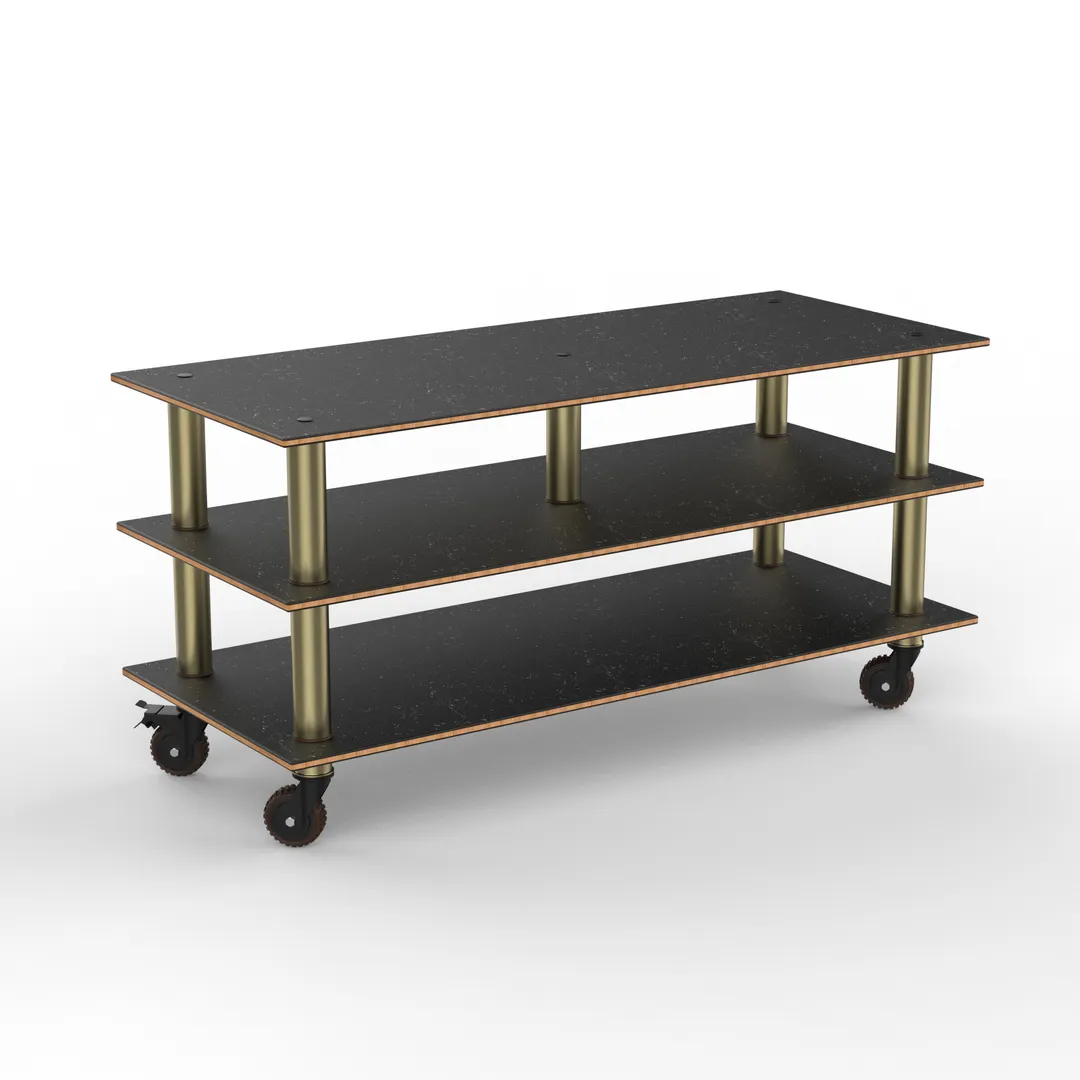 Steelite MGCMLB09MBXH Modular Midhole Display Unit Buffet Table, 71.0" x 29.5" x 35.0", Marble & Brushed Brass, Heavy Duty Caster, Modular Collection (Sold Per Case)