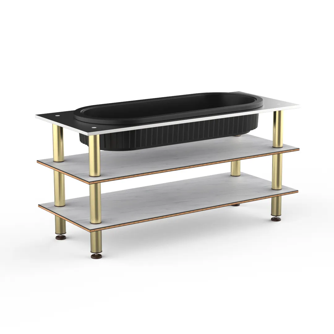 Steelite MGCMLE03CBXF Configurable Buffet Table, Modular Mogogo Collection, White Carrera with Brushed Brass Finish, Mixed Materials, 1 per Case