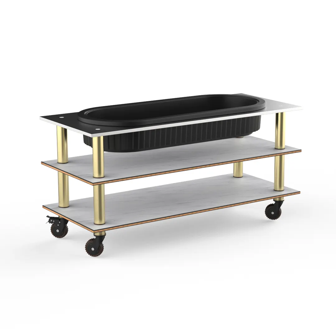 Steelite MGCMLE03CBXH Configurable Buffet Table - Modular Mogogo Collection, White Carrera & Brushed Brass, Mixed Materials, 1 per Case