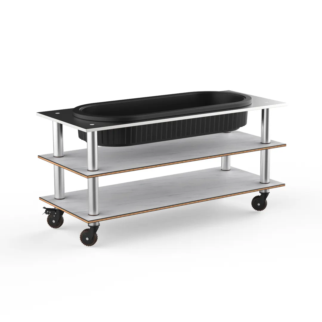 Steelite MGCMLE03CSXH Configurable Buffet Table, White Carrera Stainless Steel, Modular Mogogo Design, Mixed Materials, 1 per Case, Modular Collection