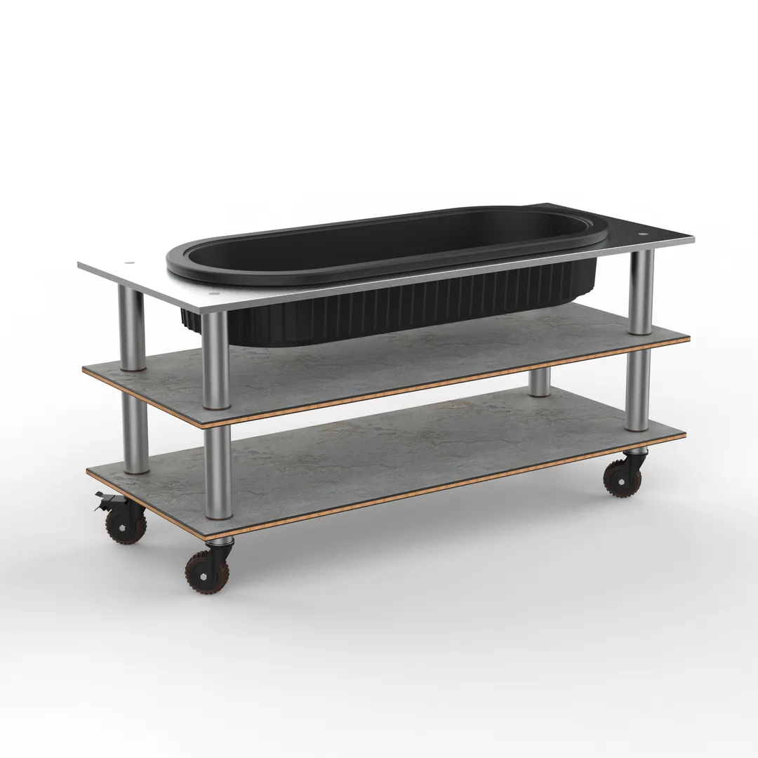 Steelite MGCMLE03GSXH Configurable Buffet Table with Grey Slate Stainless Steel Surface, Heavy-Duty Casters, Modular Design (1 per Case)