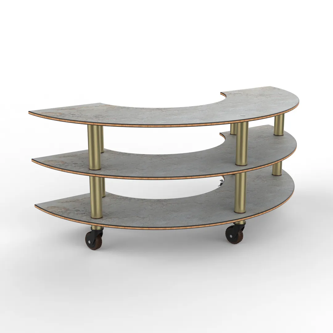 Steelite MGCMSX01GBXH Configurable Buffet Table, Modular Curved Unit, Grey Brushed Brass, 81.5" x 41" x 35", Grey Slate Stainless, Mogogo Design, Mixed Materials, 1 per Case, Modular Collection (Minimum Case Qty)