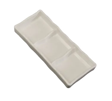 Town 31283 - 3-Compartment Melamine Sauce Dish, 7-1/2" x 3-1/4", Ivory, -22° to 248°F