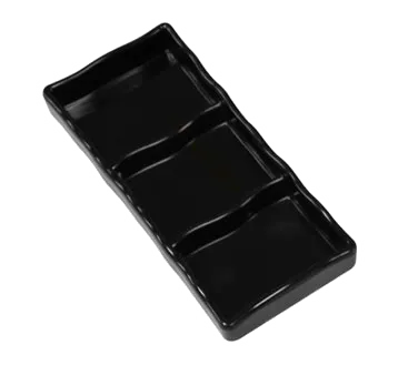Town 31283B/DZ - 7" 3-Compartment Sauce Dish, Melamine Black, 7-1/2" x 3-1/4" -22° to 248°F - 1 Dozen