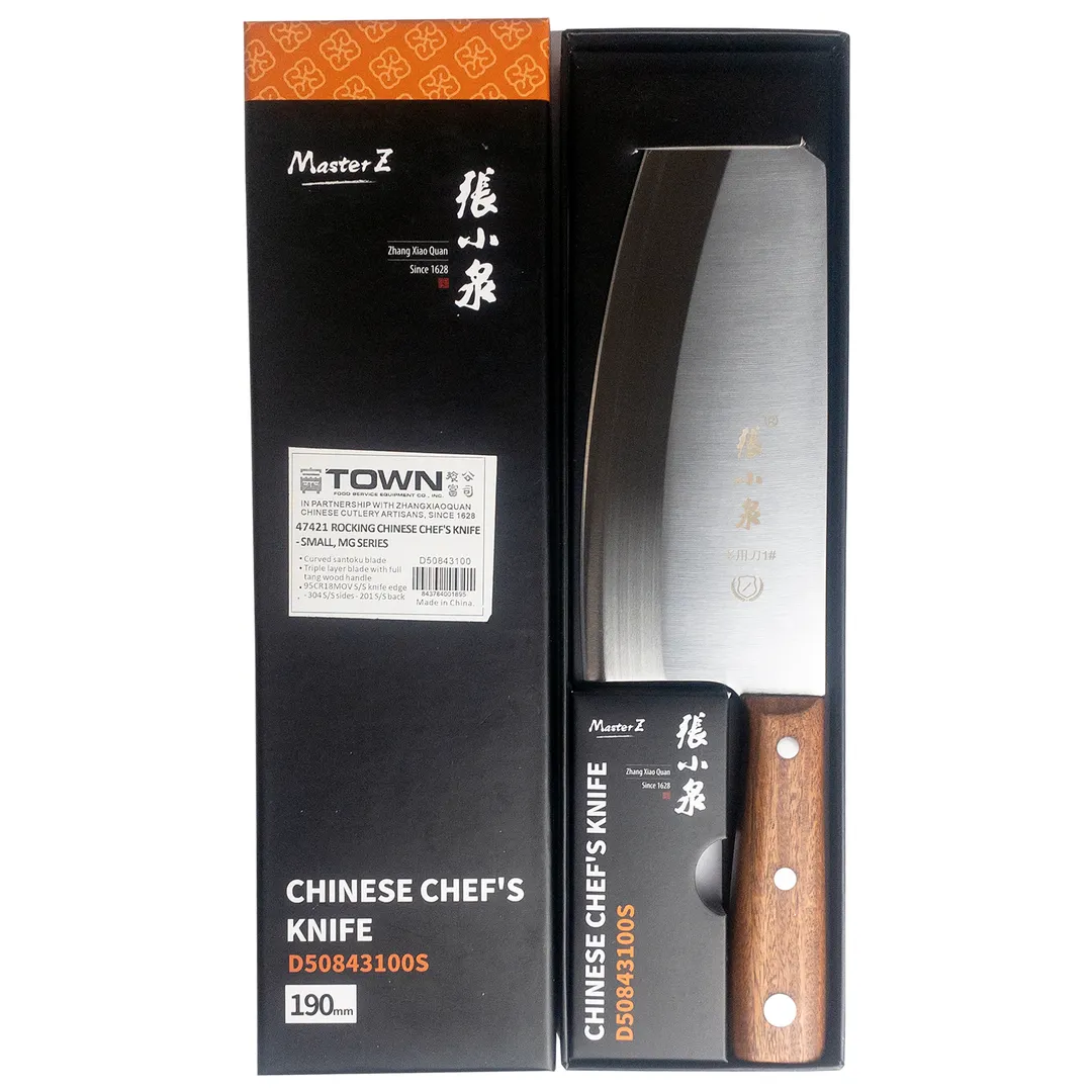 Town 47421 Zhang Xiao Quan Chef Knife, 7½" Blade, Forged Tang Stainless Steel, Corrosion‑Resistant