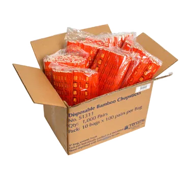 Town 51311 Bamboo Reusable Chopsticks, 9-3/4" Red Sleeve, 1,000 Pairs/Case