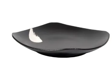 Town J2-2912 Square China Salad Plate, 8"-1/4 x 8"-1/4, Black with White Splash, Flared Edge - 1 Dozen