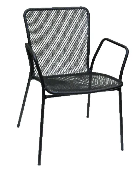 American Tables & Seating 91 Aluminum Outdoor Arm Chair with Mesh Back & Seat, Black