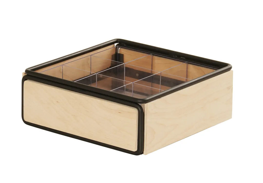 Cal-Mil 25211-93 12"x12"x4.75" Square Wood Condiment Organizer, 9 Sections, Natural