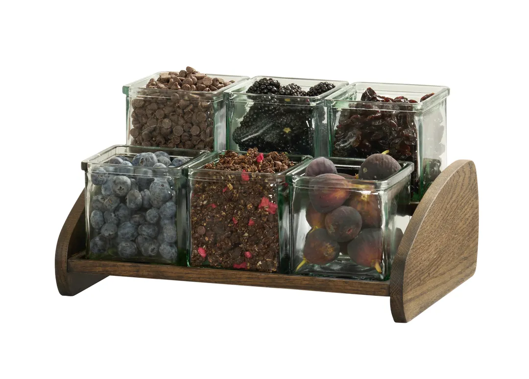 Cal-Mil 27015-6-136 2‑Tier Jar Organizer, 6‑Jar, 9.5" x 13.5" x 7.5" H, Chocolate Brown