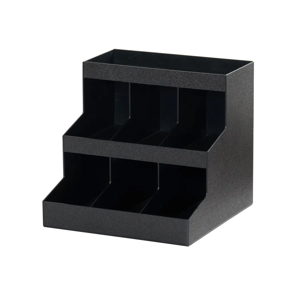 Cal-Mil 28503-13 Classic 12"x12"x11.5" Two-Tier Black ABS Condiment Organizer Bin Rack with 9 Bins