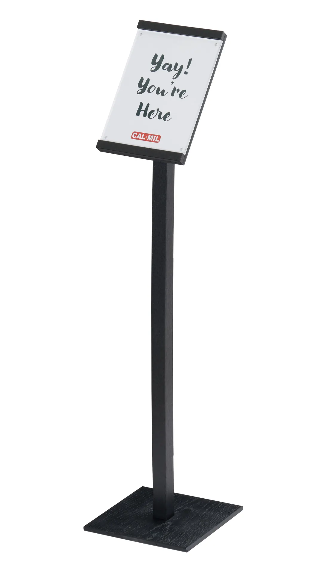 Cal-Mil 28607-13 Vista Sign Holder – 12.5" x 12.5" x 46.75" HDPE Black Tabletop Display Sign