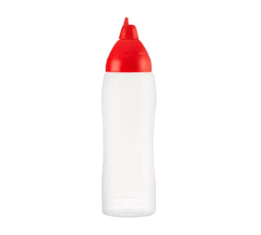Carlisle 02556 Squeeze Bottle – 26 oz, 2-7/8" Dia × 9-7/8" H, Clear Polyethylene, Red Cap, HACCP
