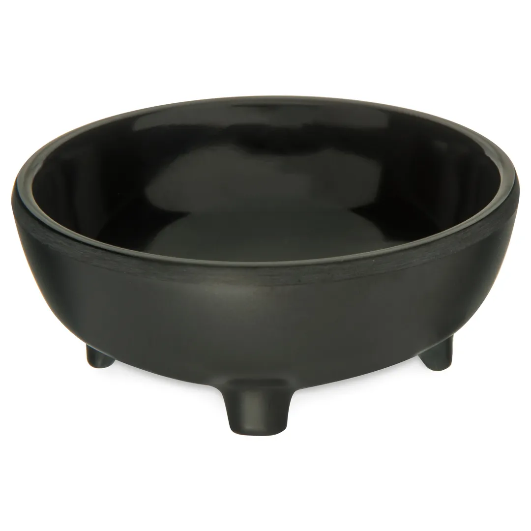 Carlisle 087303 Molcajete Salsa Dish, 3‑3/4" Dia x 1‑1/2" Deep, 3 oz, Black Melamine, NSF, BPA‑Free