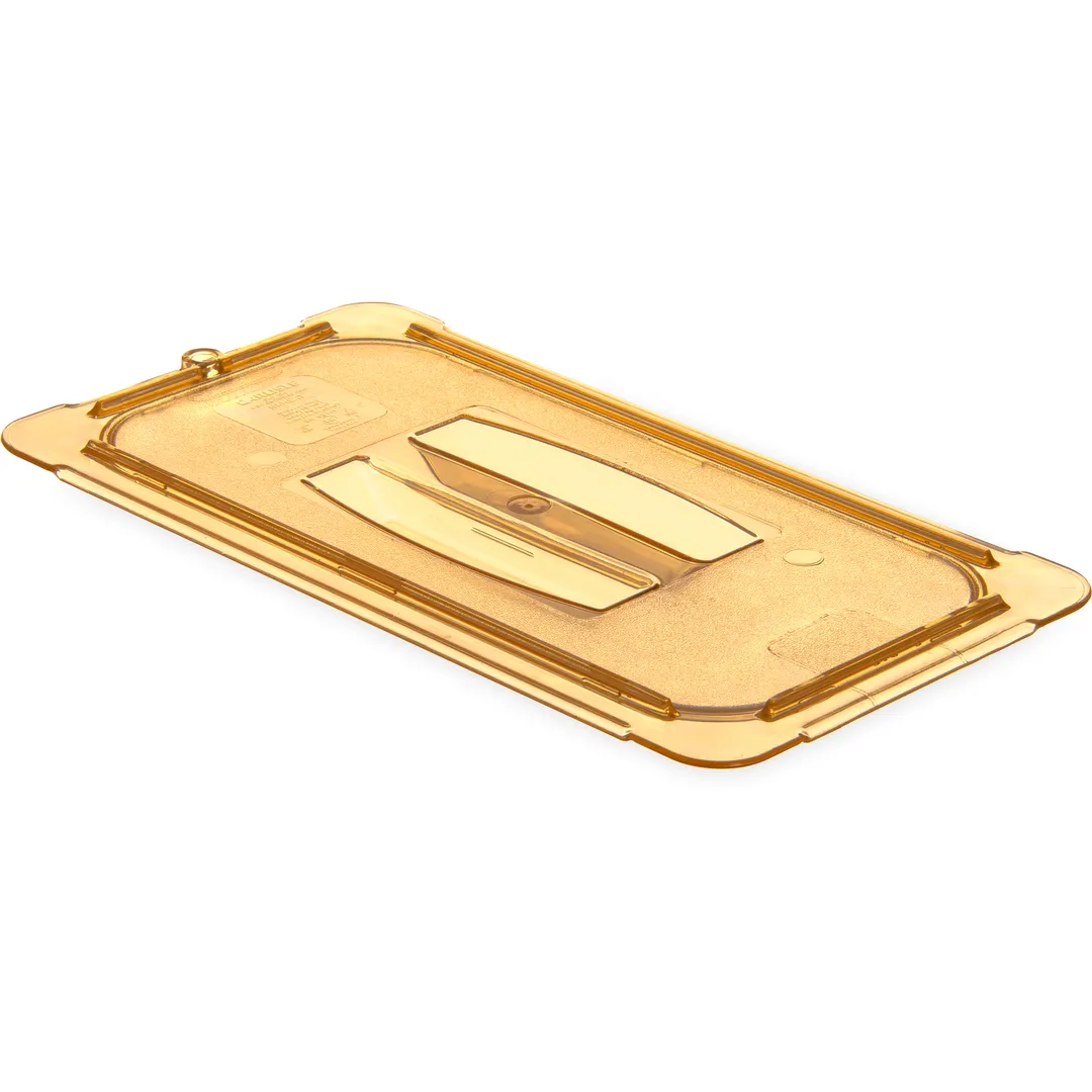 Carlisle 10470U13 StorPlus Hi‑Heat Lid, 1/3‑Size Handled Amber Polyethersulfone, Non‑Slip