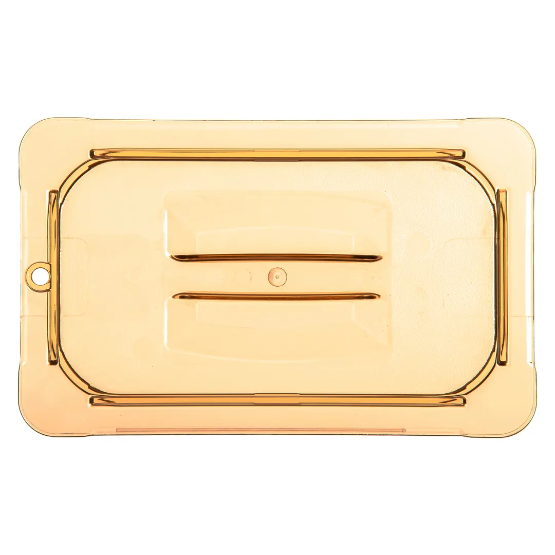 Carlisle 10490U13 StorPlus Handled 1/4‑Size Amber Polyethersulfone Lid, Textured Non‑Slip
