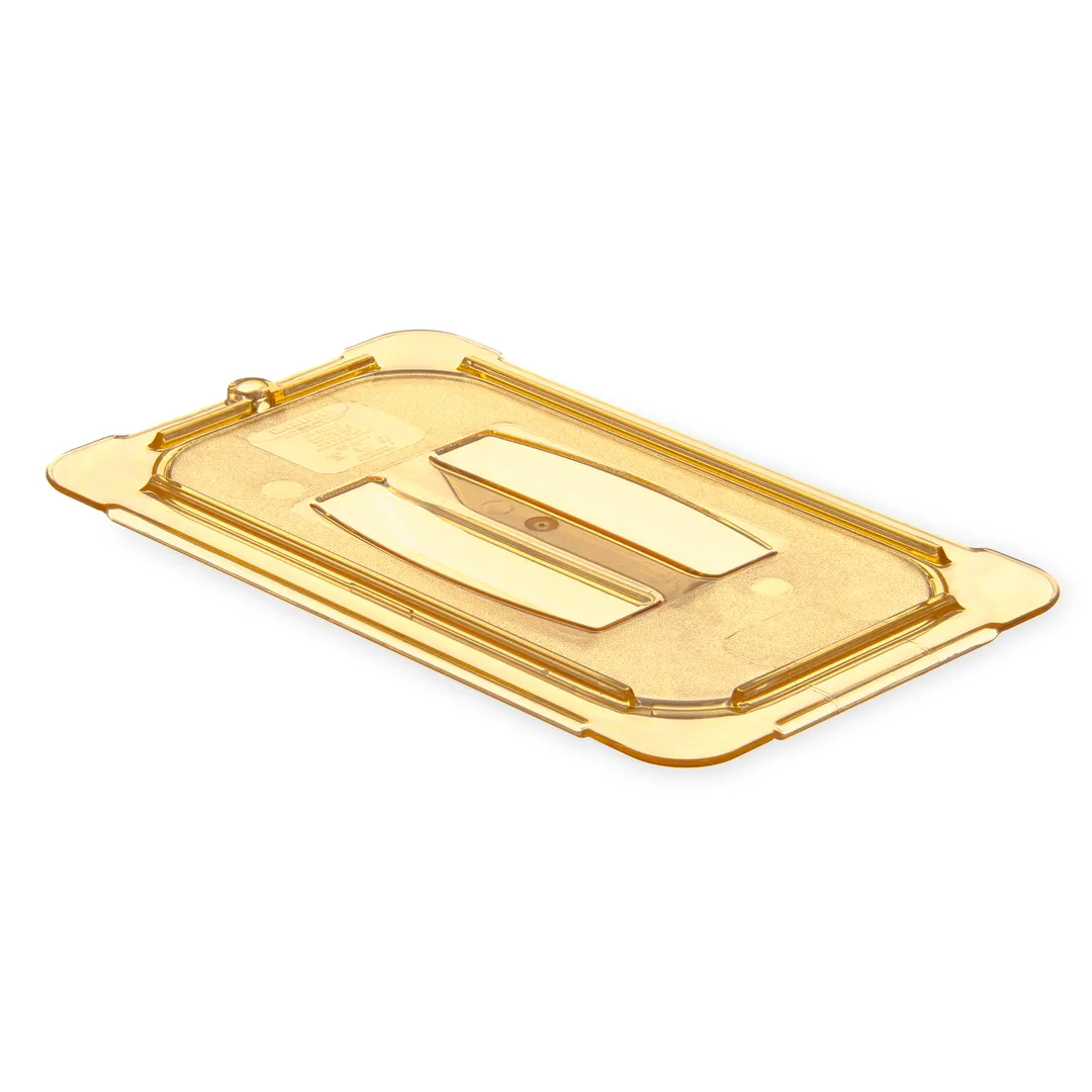 Carlisle 10490U13 StorPlus Handled 1/4‑Size Amber Polyethersulfone Lid, Textured Non‑Slip