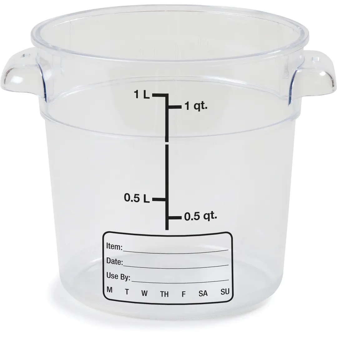 Carlisle 1076107 StorPlus Food Storage Container, 1 qt, Round, Polycarbonate, Clear, Dishwasher Safe