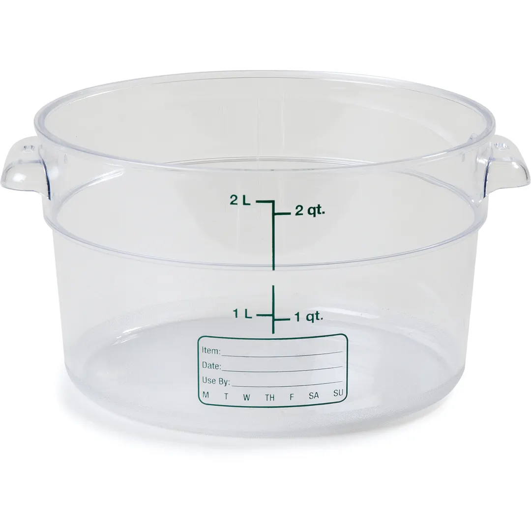 Carlisle 1076307 StorPlus Food Storage Container, 2 qt, Round, Polycarbonate, Clear, Dishwasher Safe