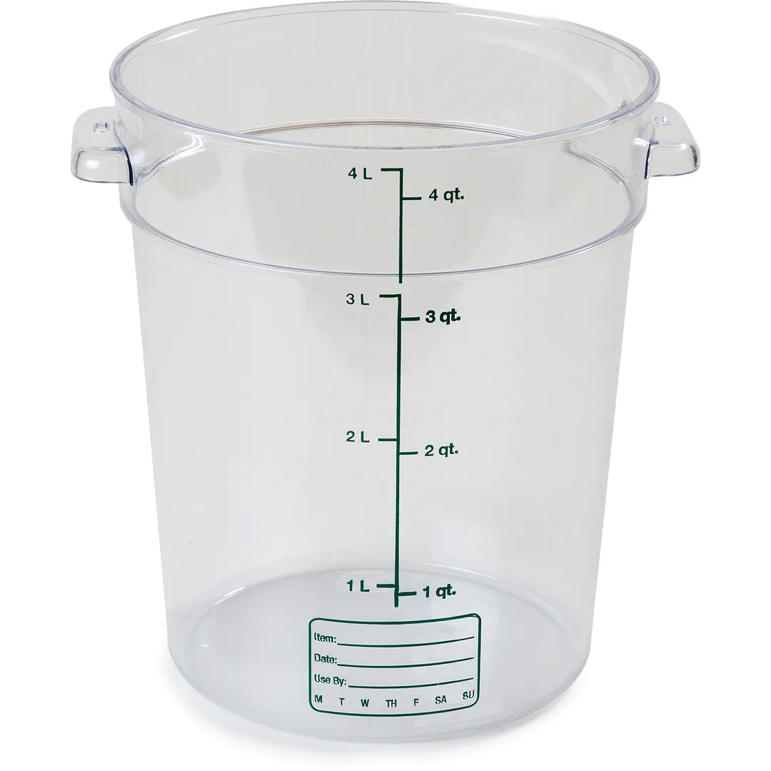 Carlisle 1076407 StorPlus Food Storage Container, 4 Qt Round, Polycarbonate, Dishwasher Safe, NSF