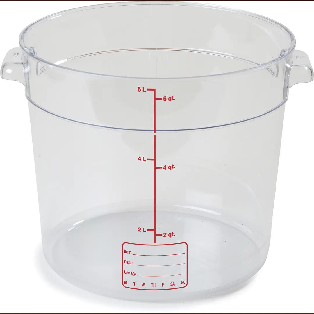Carlisle 1076507 StorPlus 6‑Quart Round Container, Clear Polycarbonate, Stackable, Dishwasher Safe