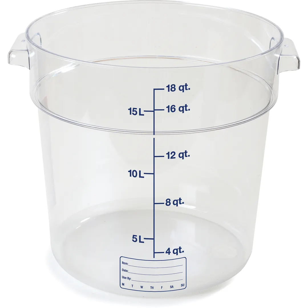 Carlisle 1076807 Storplus™ Container, 18 Qt Round Clear Polycarbonate, Dishwasher Safe, Stackable