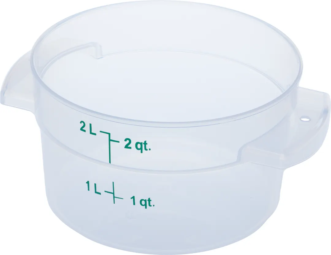 Carlisle 1096330 Food Storage Container, 2 Qt Round, Clear Polycarbonate, NSF Certified, Made in USA
