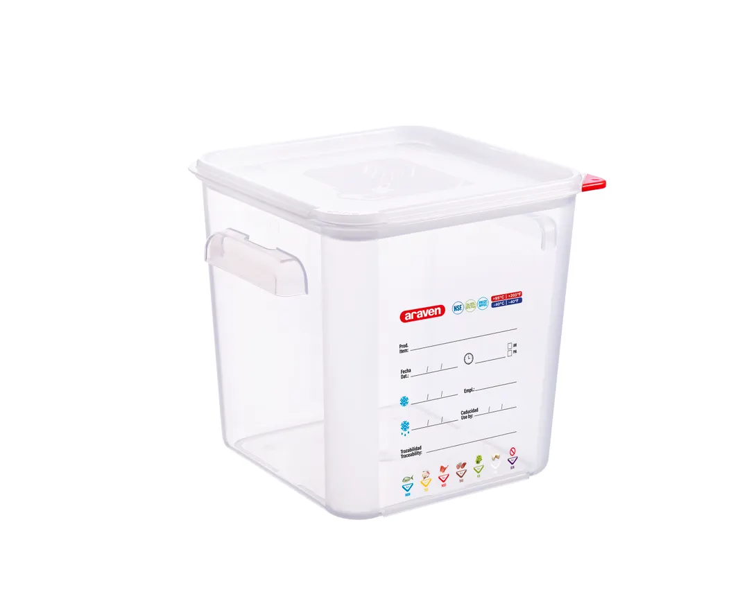 Carlisle 11854 Araven 8.4 Qt Square Food Storage Container, 8-7/8"W x 8-7/8"D x 9-1/2"H, Clear Polypropylene