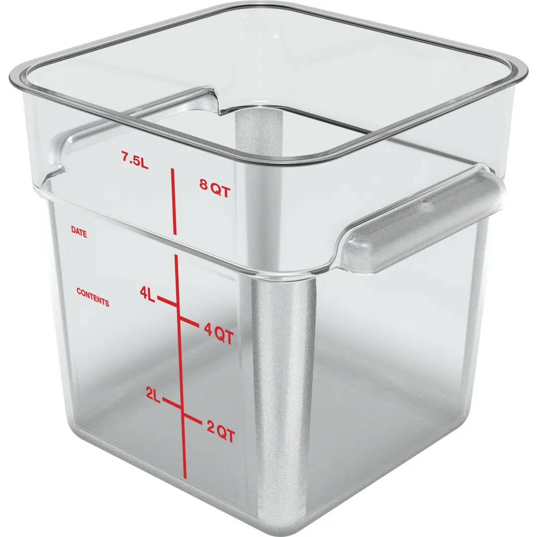 Carlisle 11953AF07 8-Quart Square Container, Polycarbonate Clear, 8-3/4" x 9"H, Wide Handles